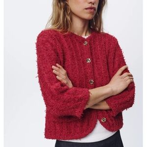 NWT Zara Knit Cardigan Red Gold Buttons Sweater Top Small New 4192/006 Classy